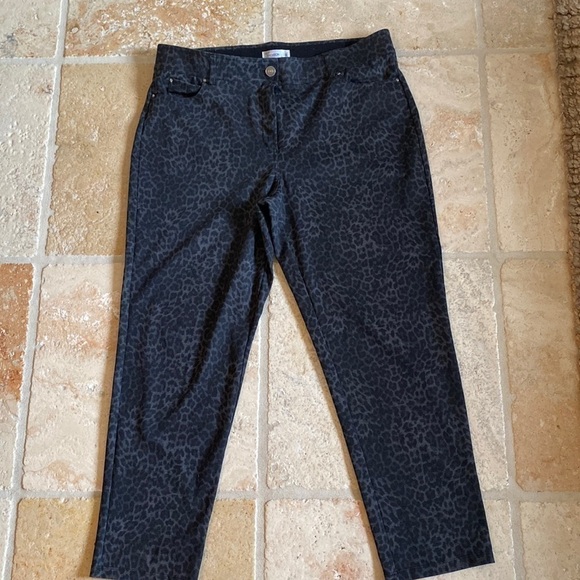 89th + Maddison leopard pants Women’s 16 Ankle straight leg stretch BLK/Grey - Picture 1 of 11